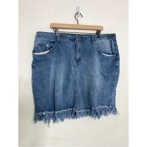 Rue21 Medium Wash Denim Mini Skirt with Frayed Hem